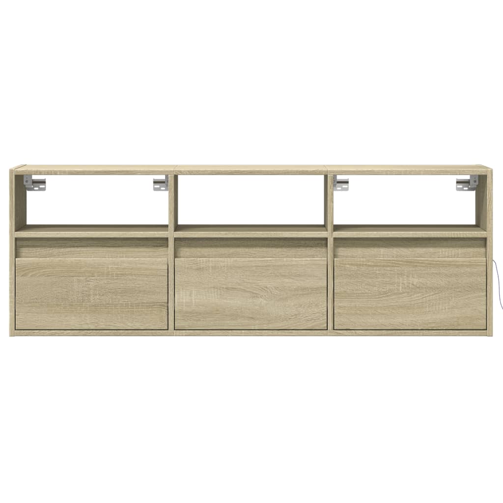Wall-mounted TV cabinet with LED lights, oak, 130x31x45 cm