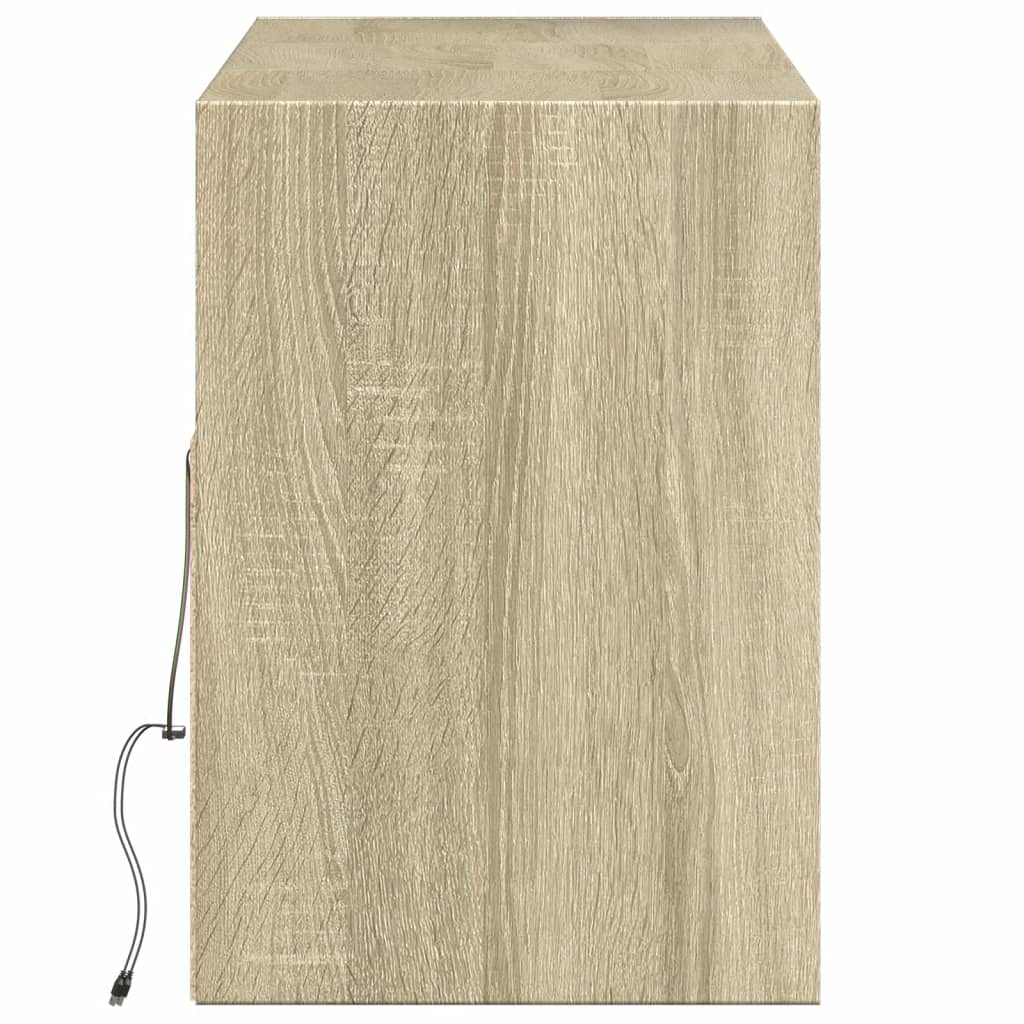 Wall-mounted TV cabinet with LED lights, oak, 130x31x45 cm