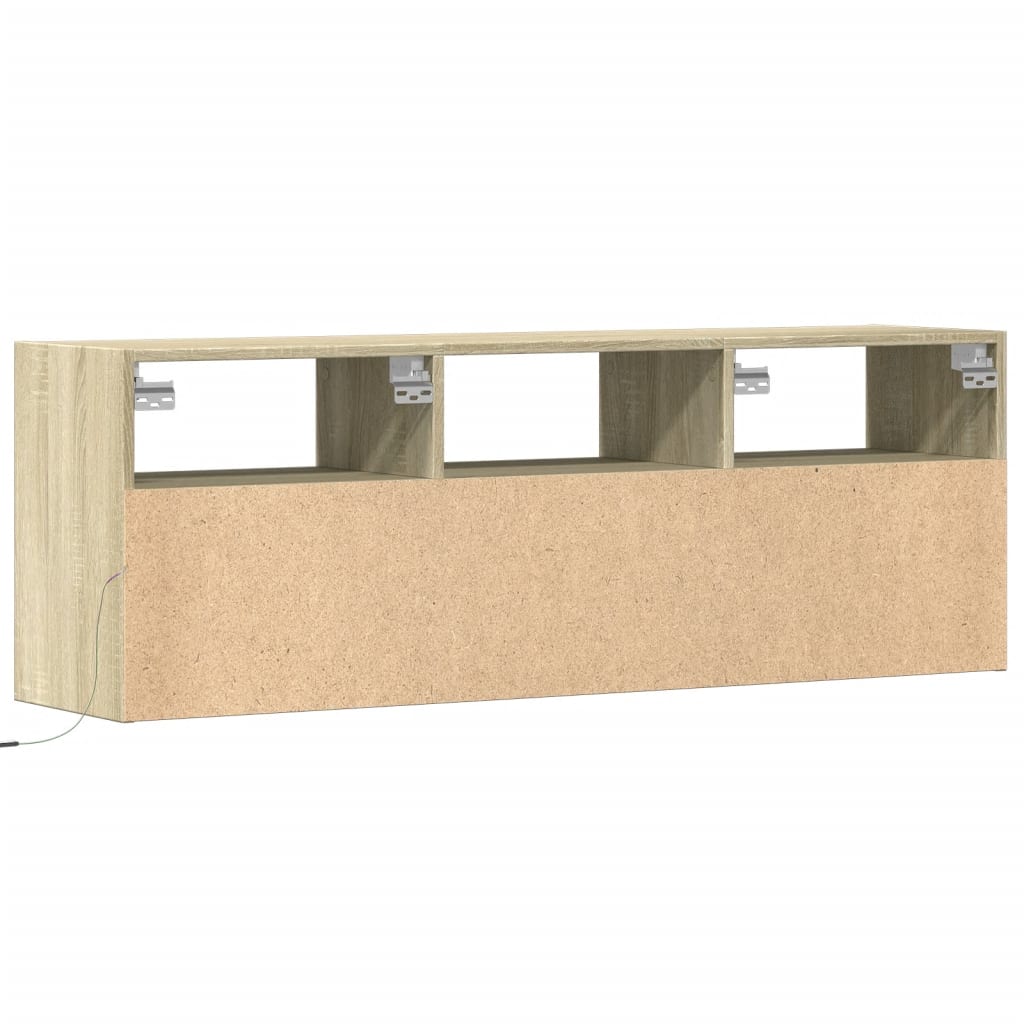 Wall-mounted TV cabinet with LED lights, oak, 130x31x45 cm