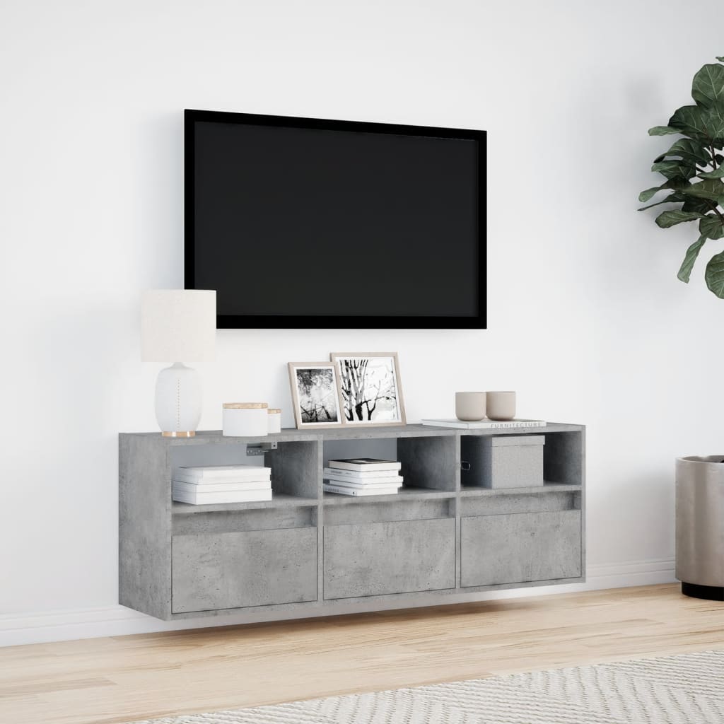 Sieninė TV spintelė su LED lemputėmis, betono, 130x31x45 cm