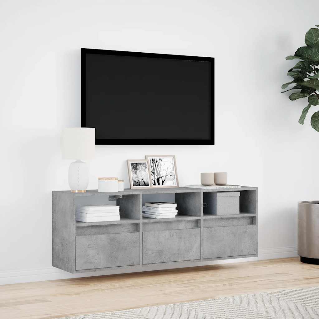 Sieninė TV spintelė su LED lemputėmis, betono, 130x31x45 cm