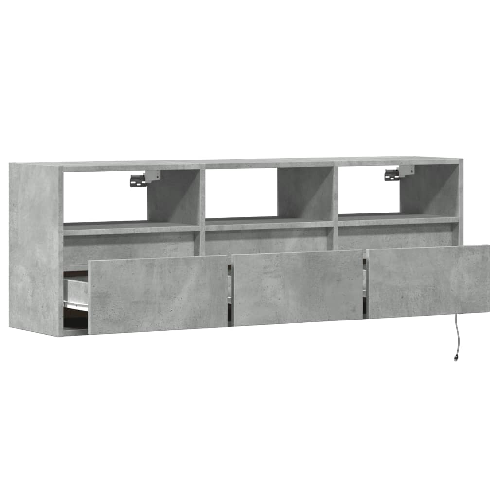 Sieninė TV spintelė su LED lemputėmis, betono, 130x31x45 cm