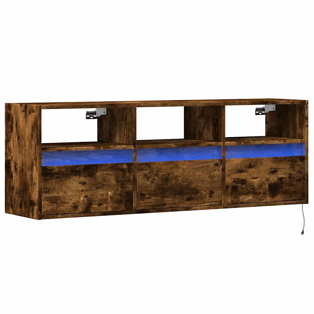 Sieninė TV spintelė su LED lemputėmis, dūminė, 130x31x45 cm