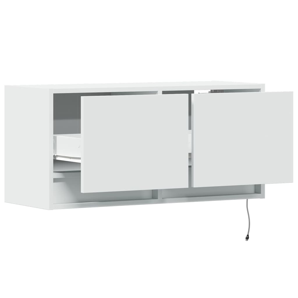 Sieninė TV spintelė su LED lemputėmis, balta, 80x31x35cm