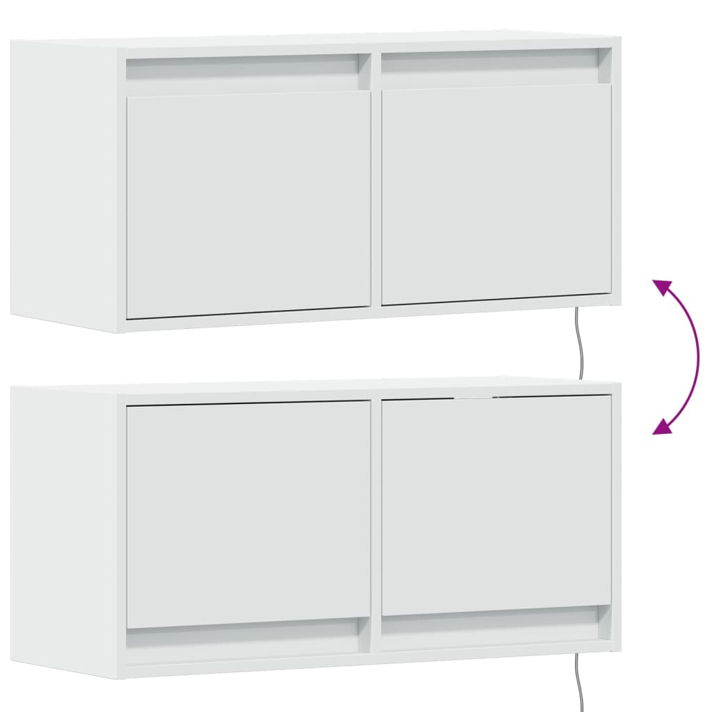 Sieninė TV spintelė su LED lemputėmis, balta, 80x31x35cm