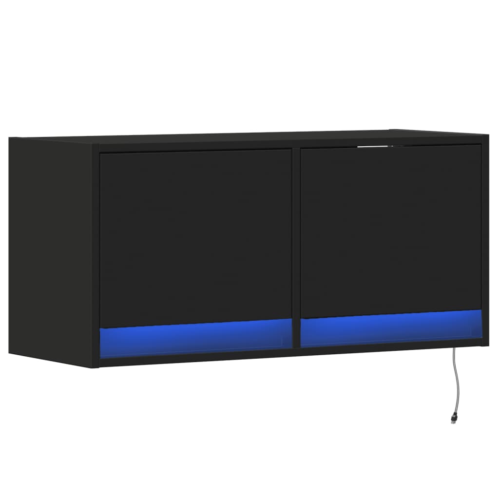 Wall-mounted TV Cabinet with LED Lights, Black, 80x31x35cm