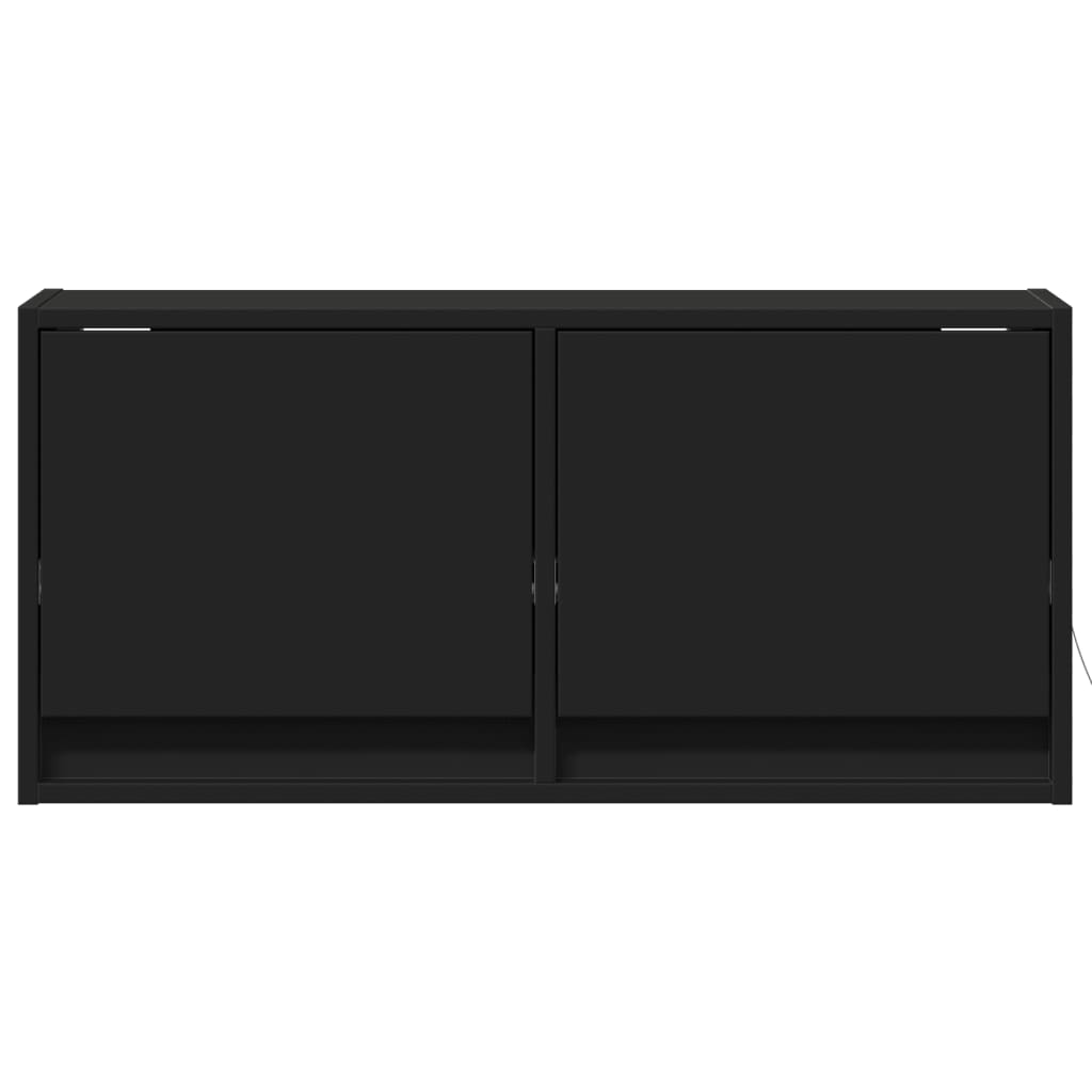 Wall-mounted TV Cabinet with LED Lights, Black, 80x31x35cm