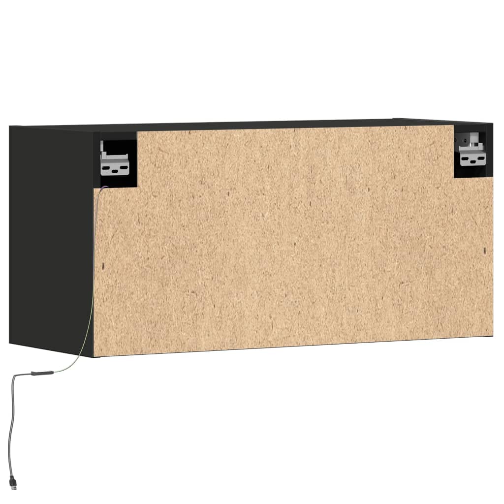 Wall-mounted TV Cabinet with LED Lights, Black, 80x31x35cm