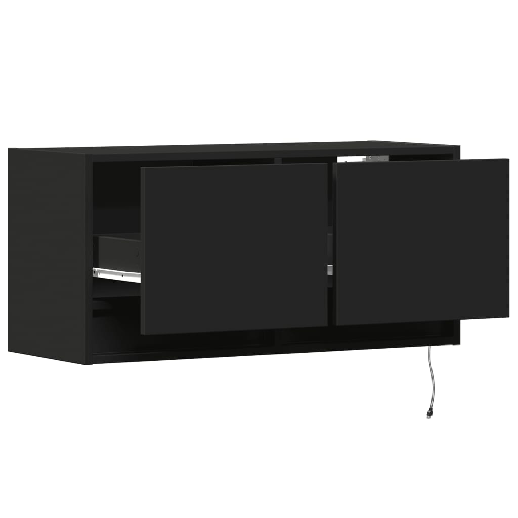 Wall-mounted TV Cabinet with LED Lights, Black, 80x31x35cm