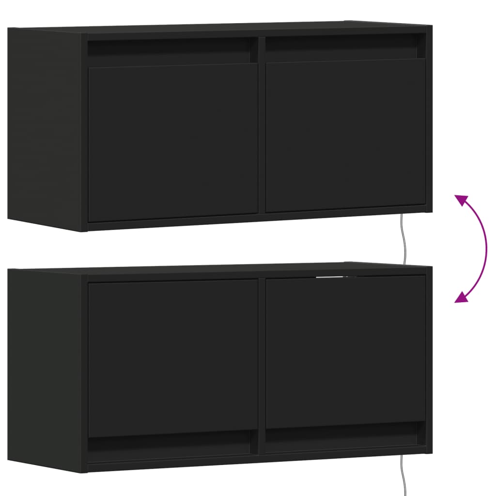 Wall-mounted TV Cabinet with LED Lights, Black, 80x31x35cm
