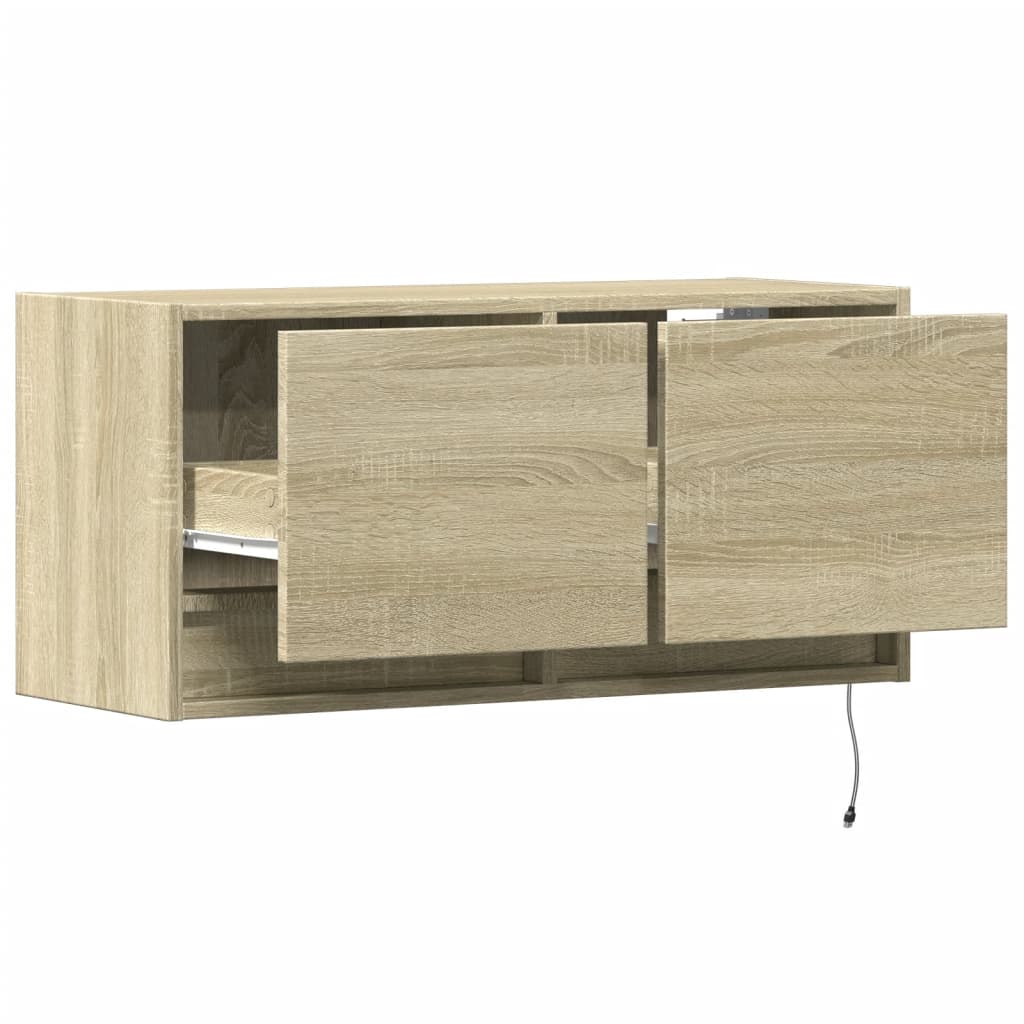Sieninė TV spintelė su LED lemputėmis, ąžuolo, 80x31x35cm