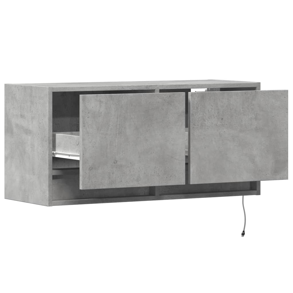 Sieninė TV spintelė su LED lemputėmis, betono, 80x31x35cm
