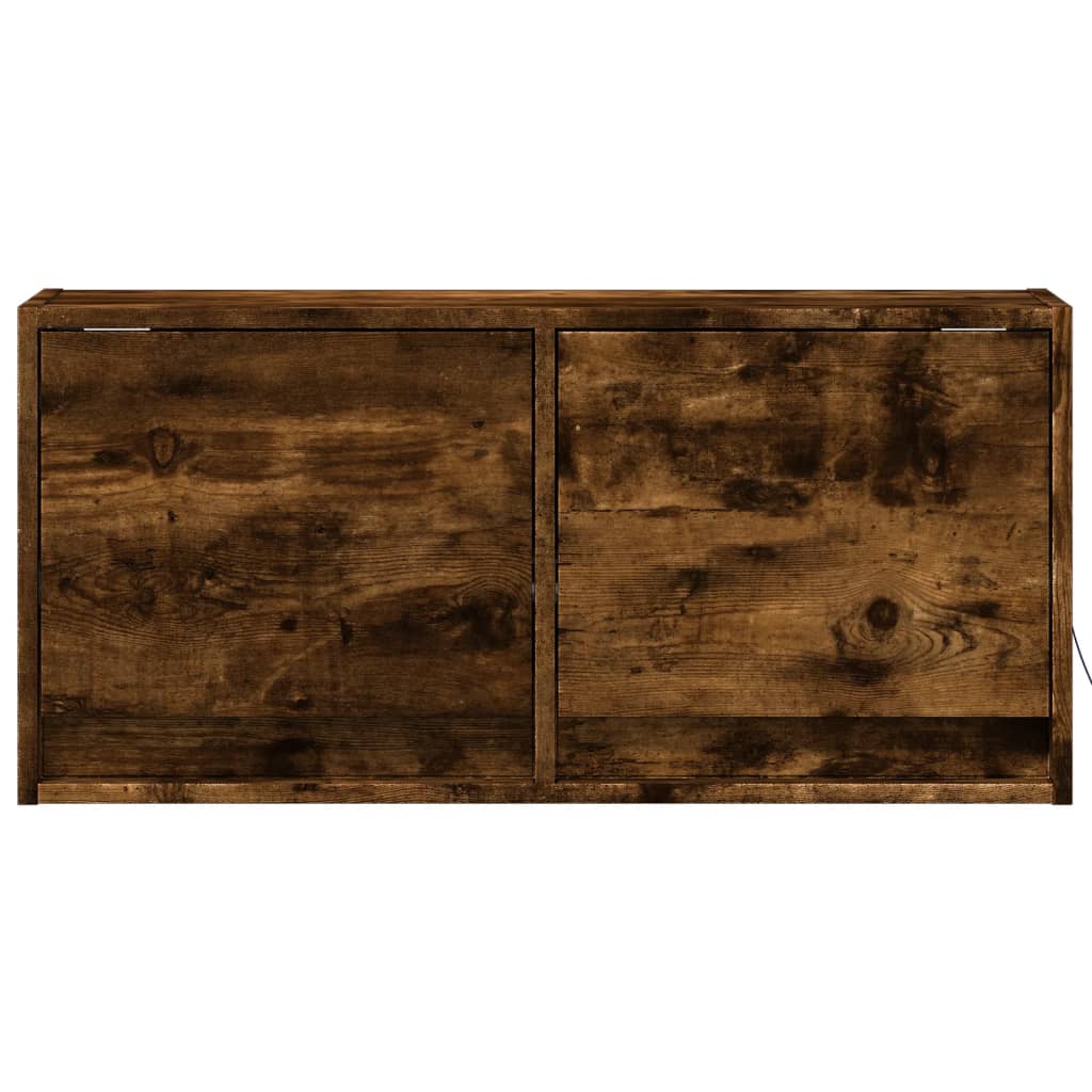 Wall-mounted TV Cabinet with LED Lights, Smoked Glass, 80x31x35cm