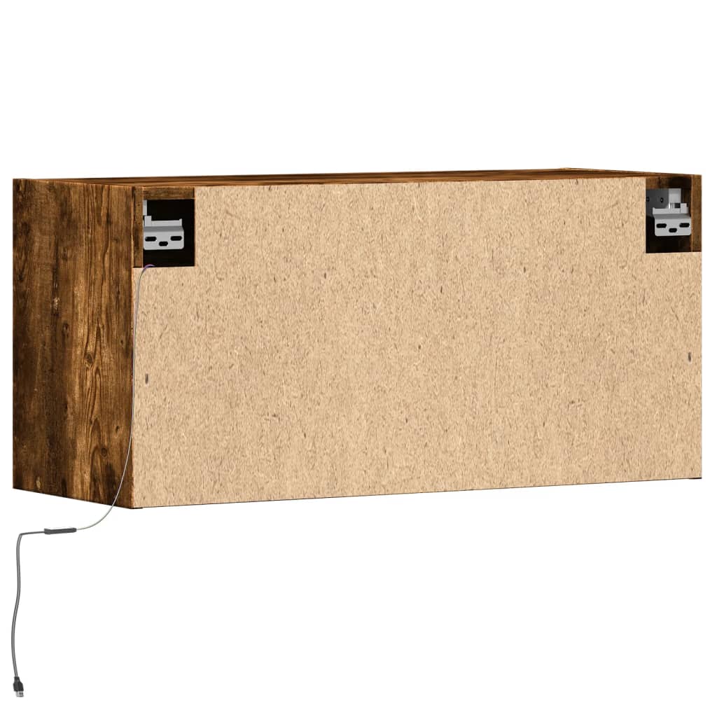Wall-mounted TV Cabinet with LED Lights, Smoked Glass, 80x31x35cm