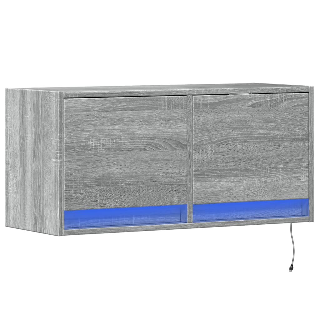Pie sienas stiprināms TV skapītis ar LED gaismām, pelēks, 80x31x35 cm