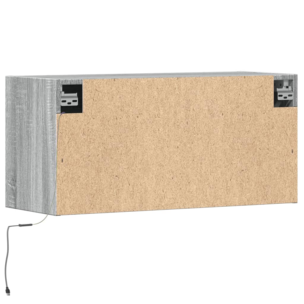 Pie sienas stiprināms TV skapītis ar LED gaismām, pelēks, 80x31x35 cm
