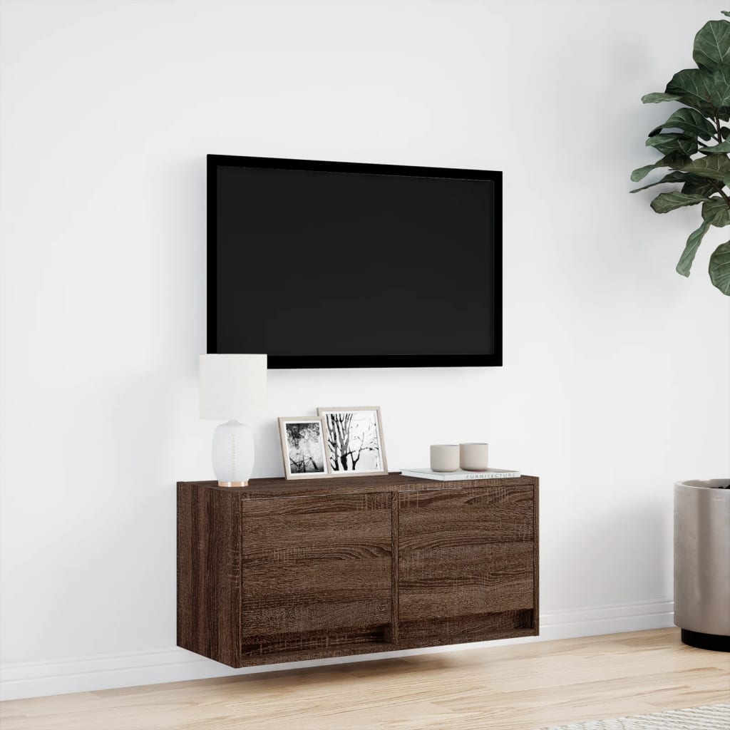 Sienas TV skapītis ar LED apgaismojumu, brūns ozols, 80x31x35 cm