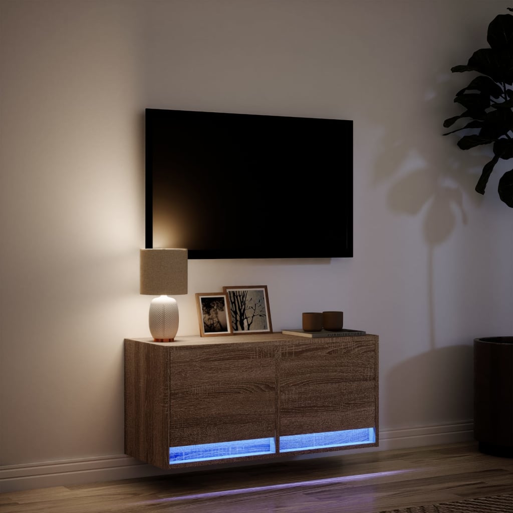Sienas TV skapītis ar LED apgaismojumu, brūns ozols, 80x31x35 cm