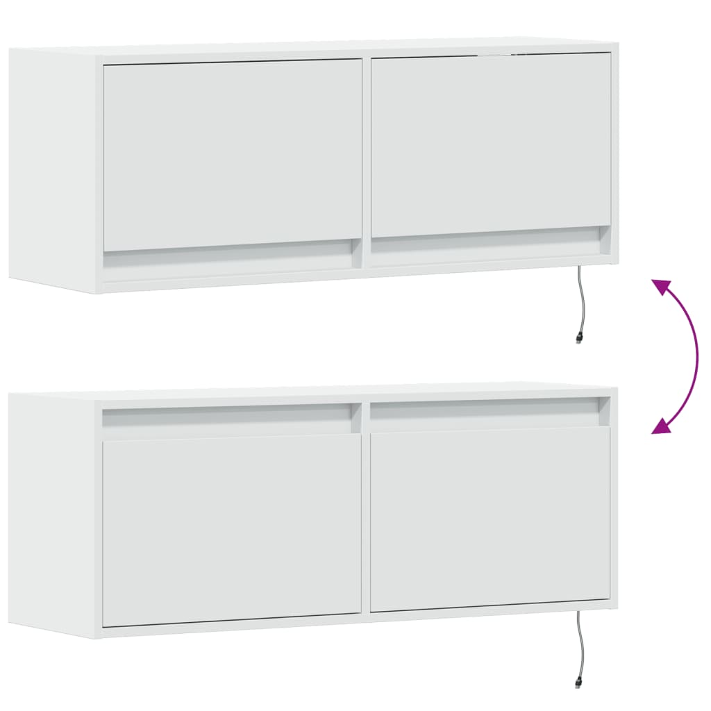 Sieninė TV spintelė su LED lemputėmis, balta, 100x31x35cm