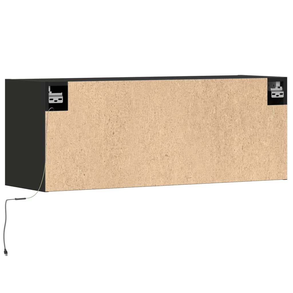 Sieninė TV spintelė su LED lemputėmis, juoda, 100x31x35cm