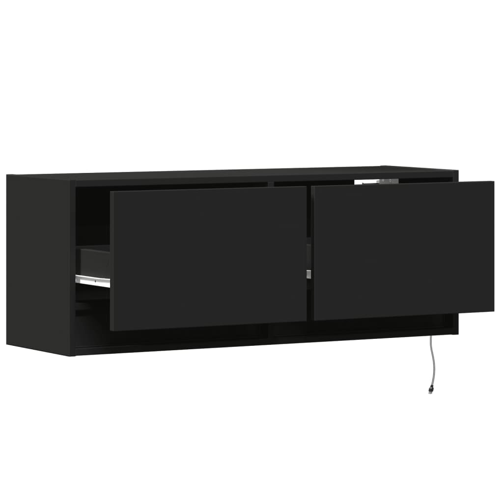 Sieninė TV spintelė su LED lemputėmis, juoda, 100x31x35cm