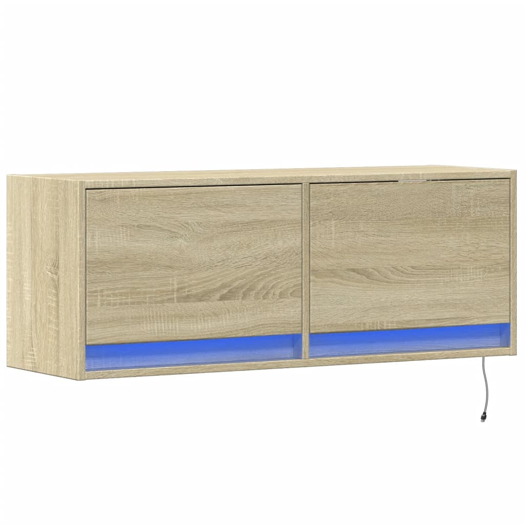 Sienas TV skapītis ar LED apgaismojumu, ozolkoka, 100x31x35 cm
