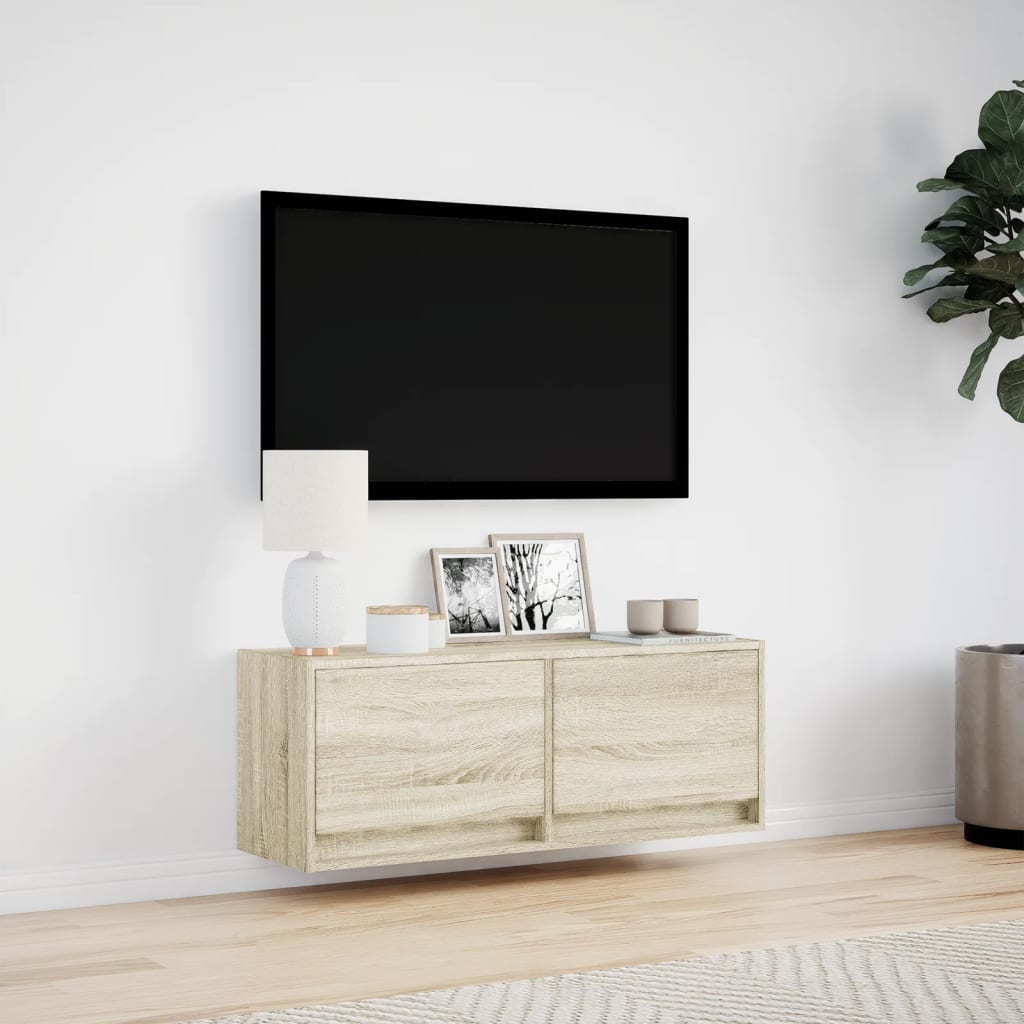 Sienas TV skapītis ar LED apgaismojumu, ozolkoka, 100x31x35 cm