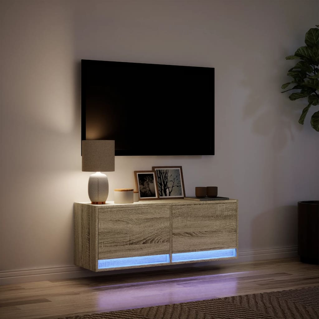 Sienas TV skapītis ar LED apgaismojumu, ozolkoka, 100x31x35 cm