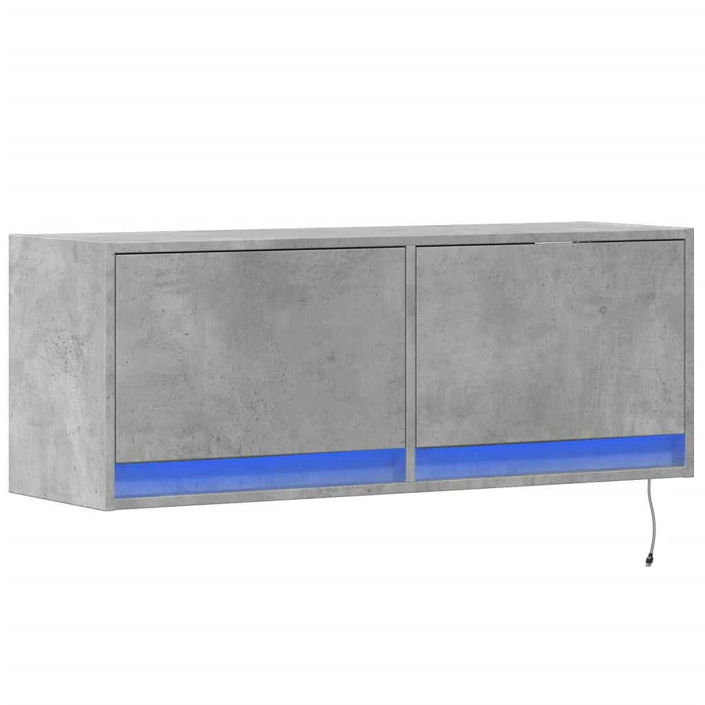 Sieninė TV spintelė su LED lemputėmis, betono, 100x31x35cm