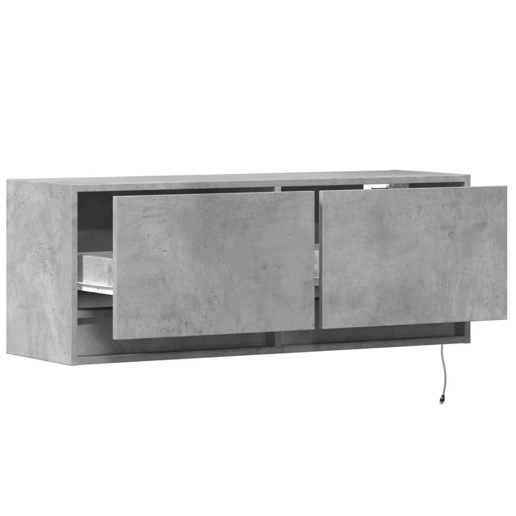 Sieninė TV spintelė su LED lemputėmis, betono, 100x31x35cm