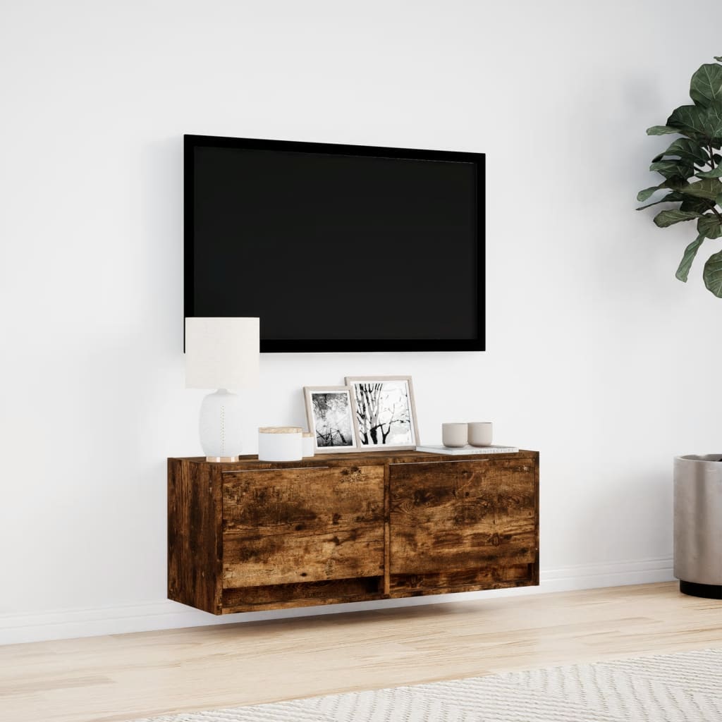 Sienas TV skapītis ar LED apgaismojumu, dūmu krāsas, 100x31x35 cm