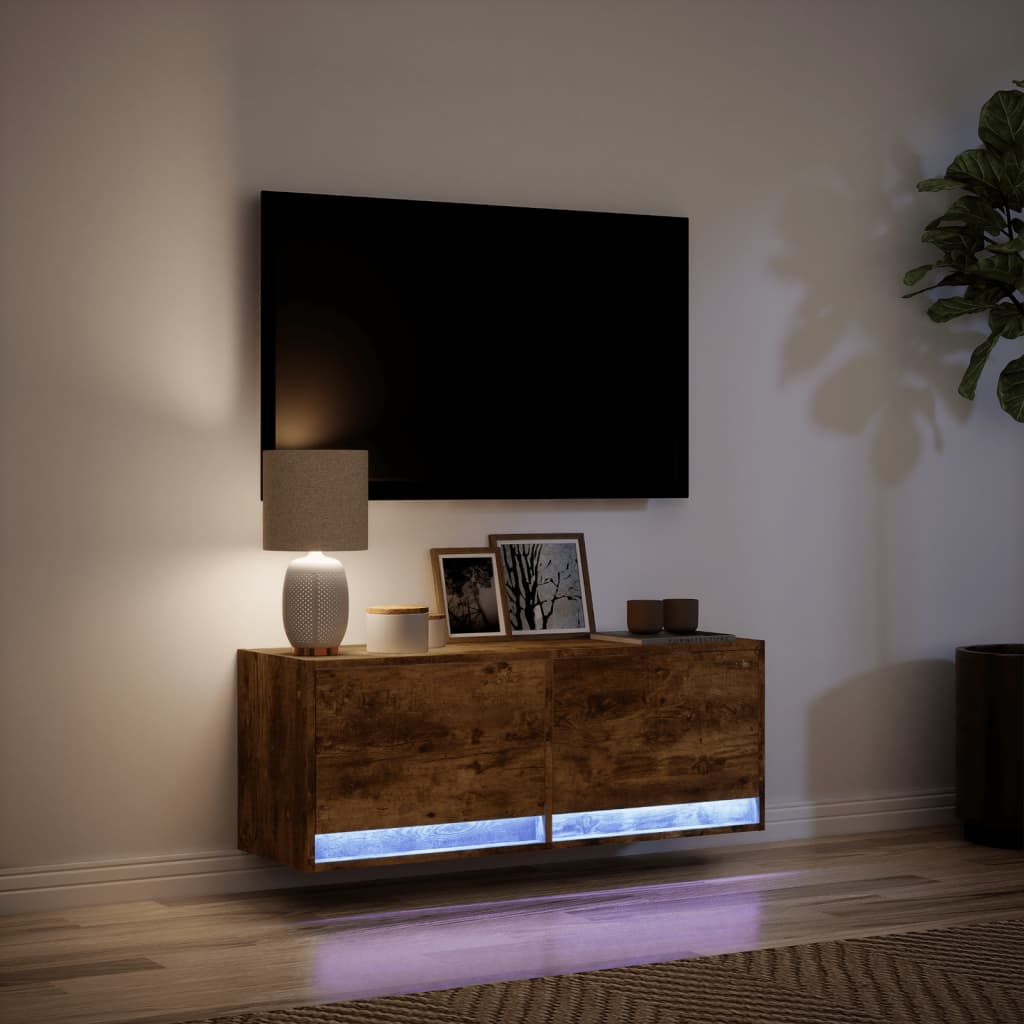 Sienas TV skapītis ar LED apgaismojumu, dūmu krāsas, 100x31x35 cm