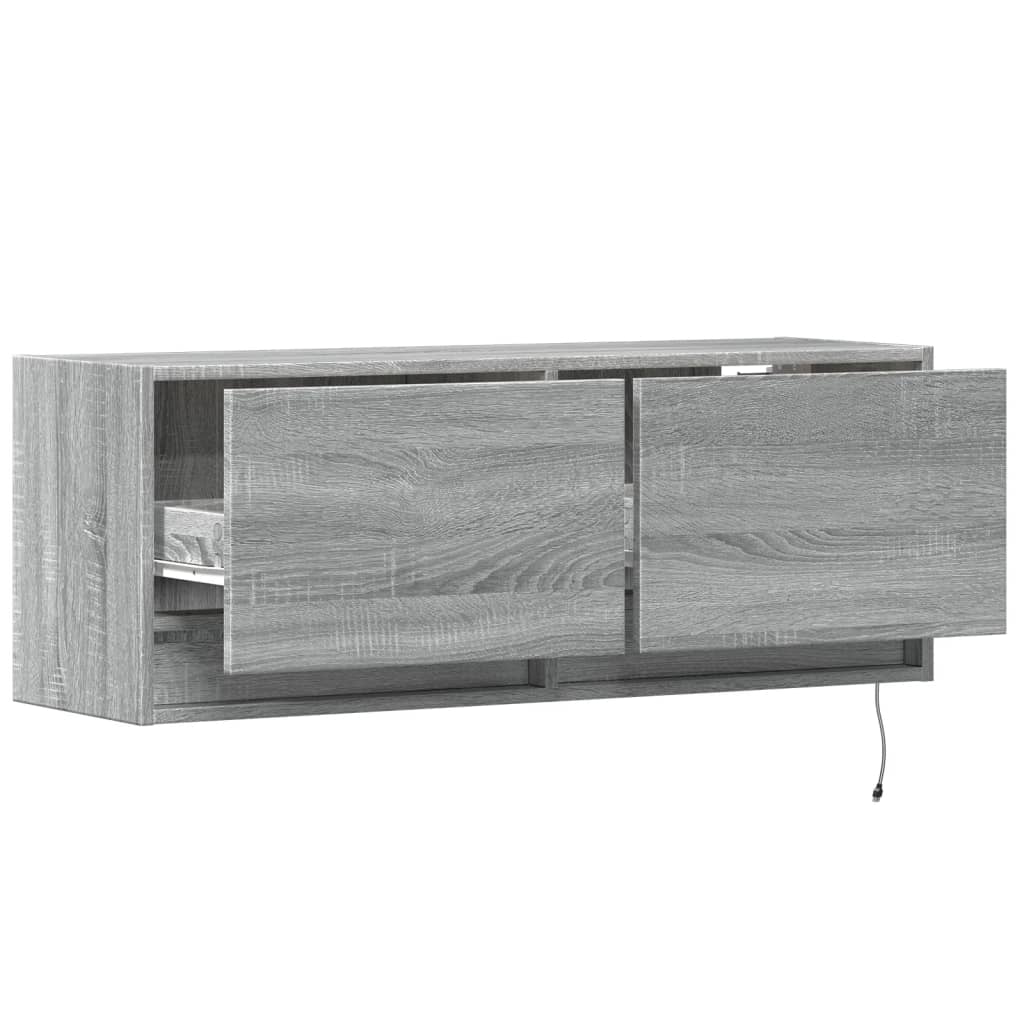 Sieninė TV spintelė su LED lemputėmis, pilka, 100x31x35cm