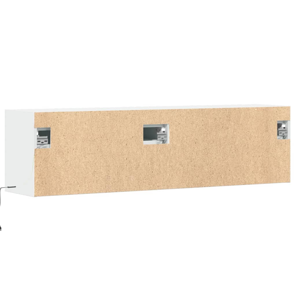 Sieninė TV spintelė su LED lemputėmis, balta, 140x31x38cm