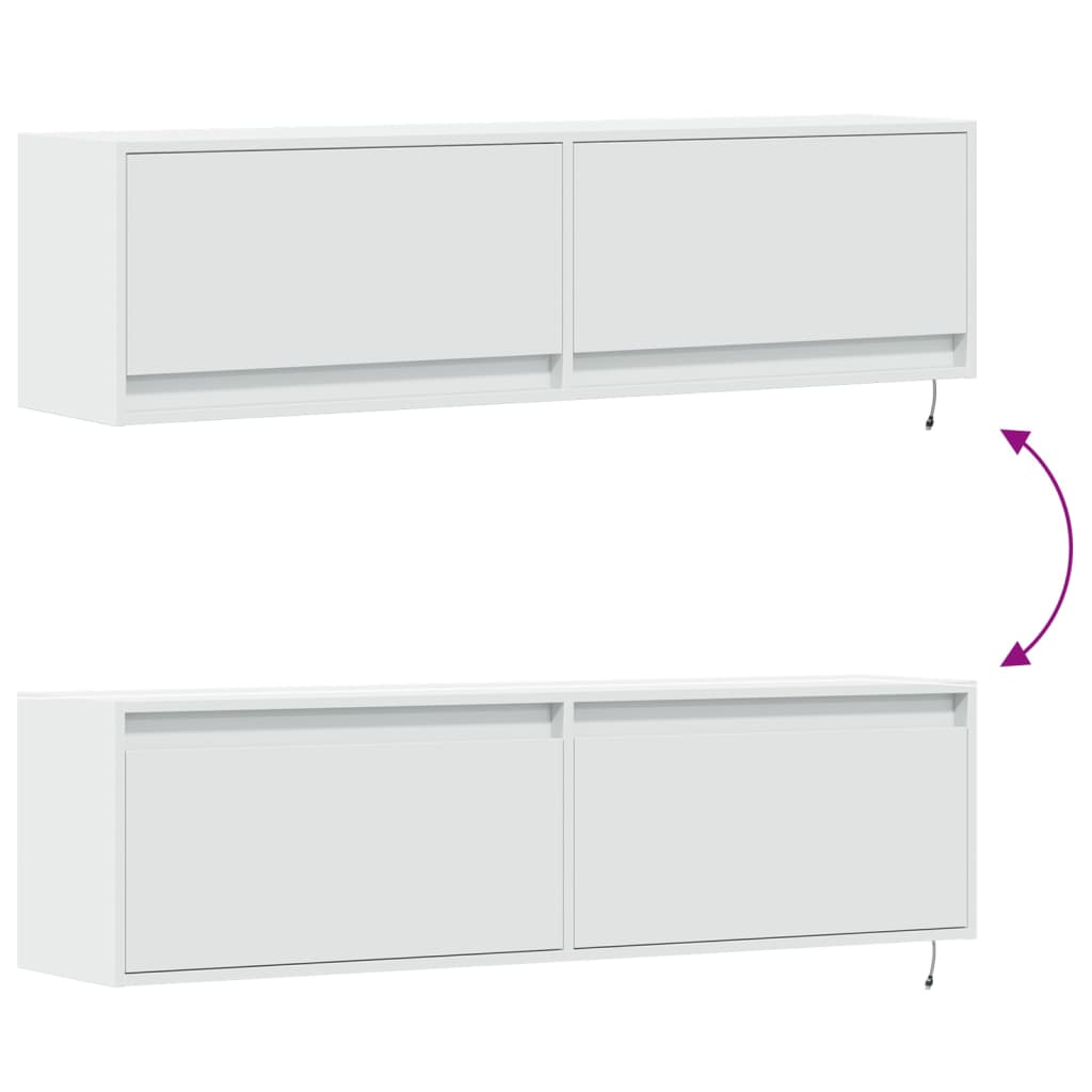 Sieninė TV spintelė su LED lemputėmis, balta, 140x31x38cm