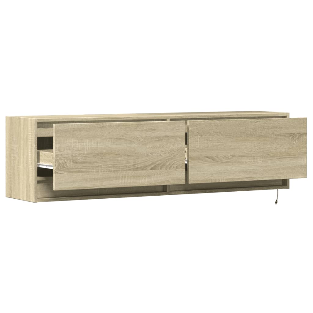 Sieninė TV spintelė su LED lemputėmis, ąžuolo, 140x31x38cm