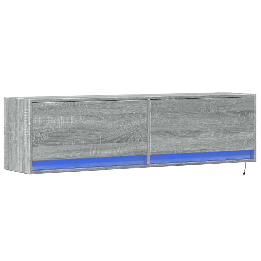 Sieninė TV spintelė su LED lemputėmis, pilka, 140x31x38cm