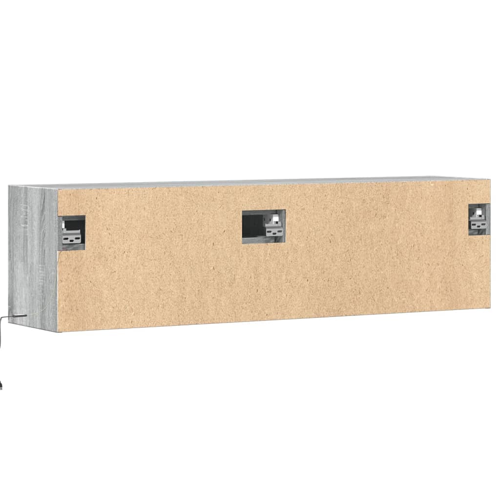 Sieninė TV spintelė su LED lemputėmis, pilka, 140x31x38cm