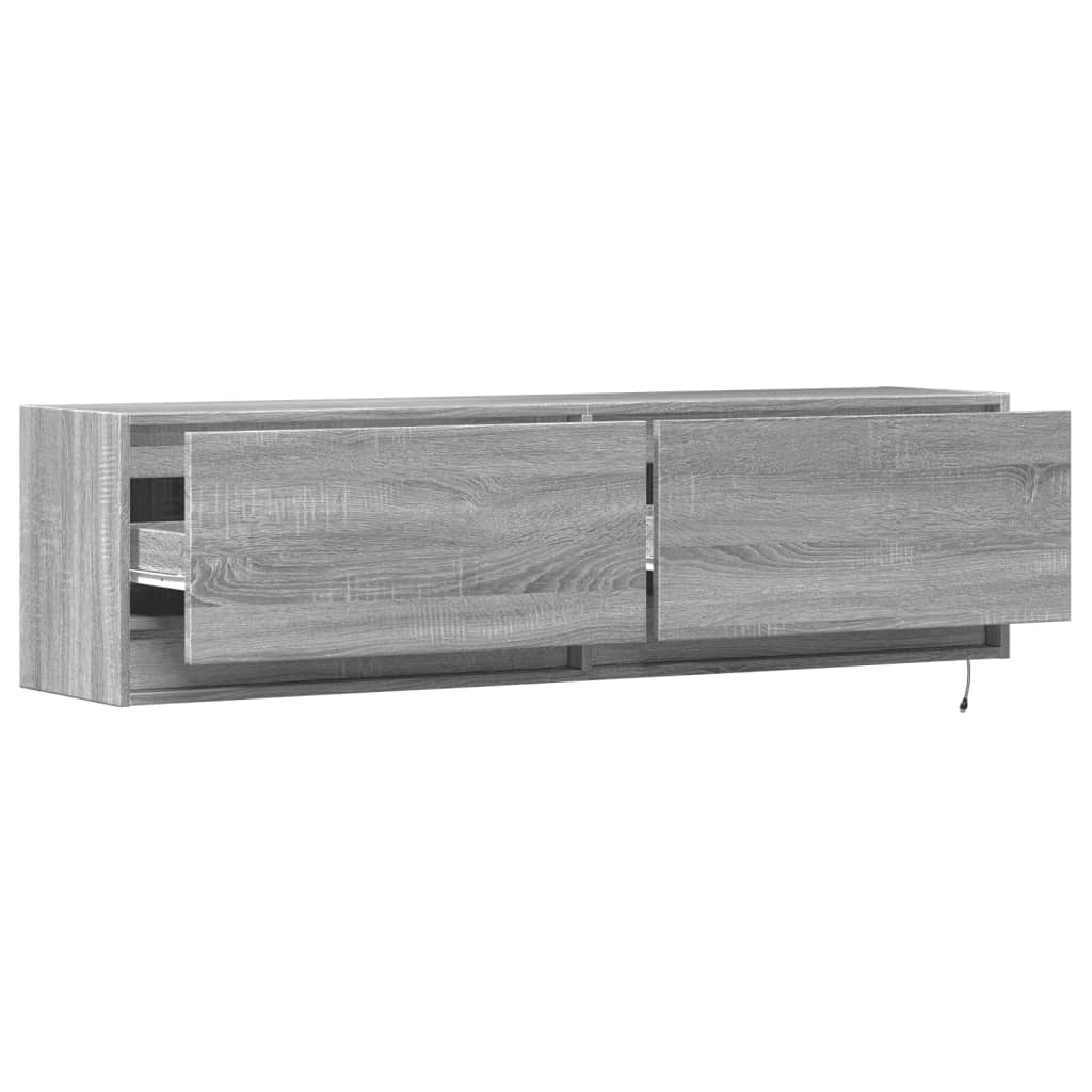Sieninė TV spintelė su LED lemputėmis, pilka, 140x31x38cm