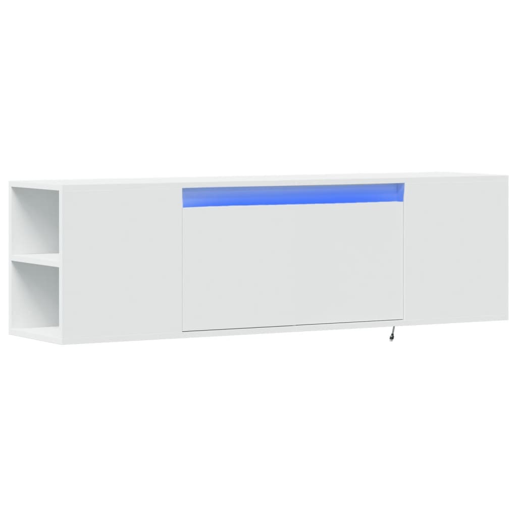 Pie sienas stiprināms TV skapītis ar LED gaismām, balts, 135x31x39,5 cm