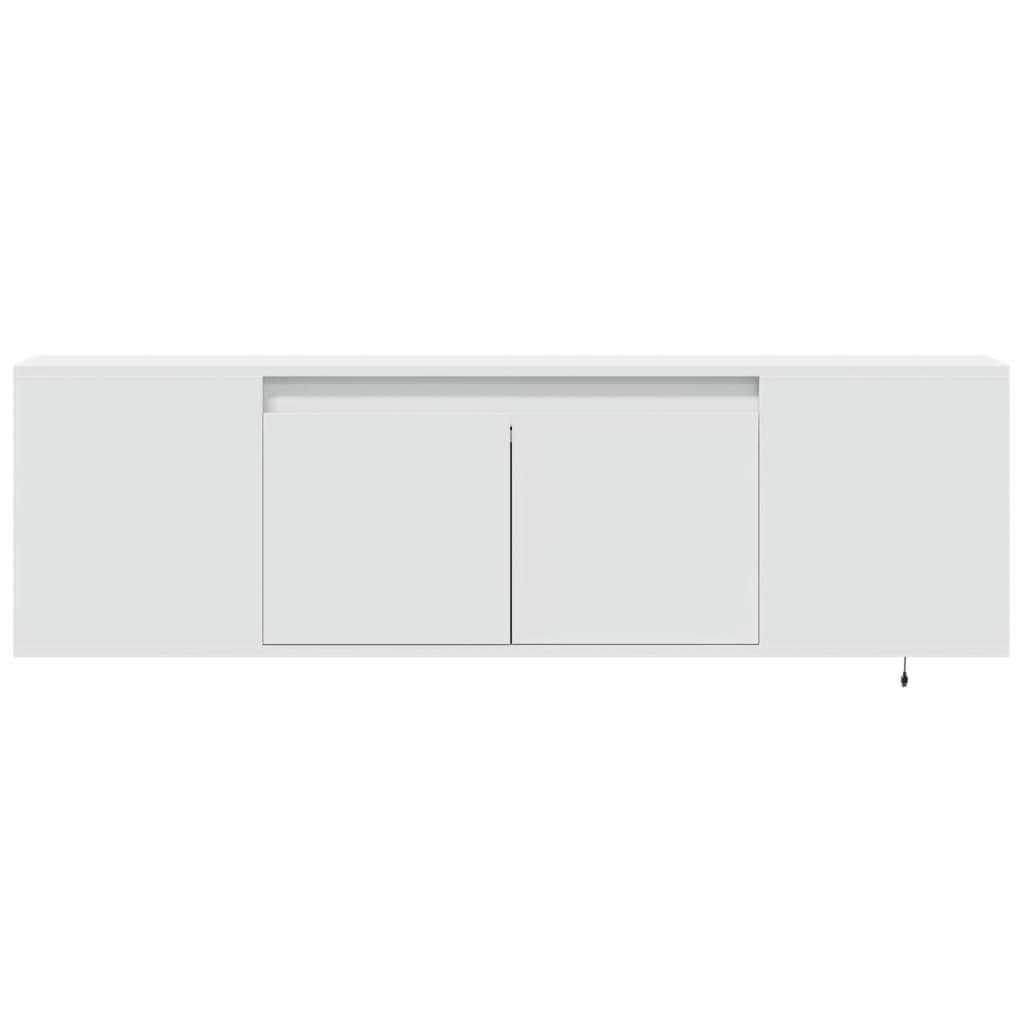 Pie sienas stiprināms TV skapītis ar LED gaismām, balts, 135x31x39,5 cm