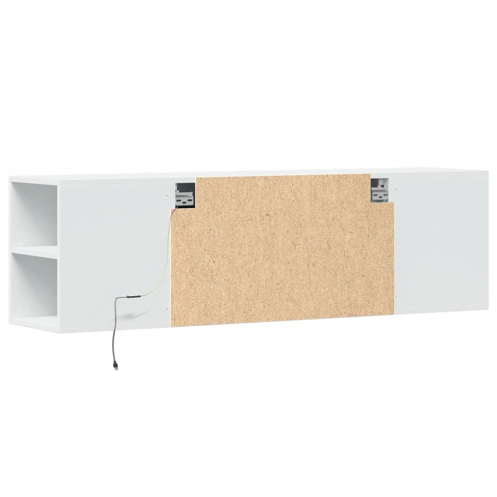 Pie sienas stiprināms TV skapītis ar LED gaismām, balts, 135x31x39,5 cm