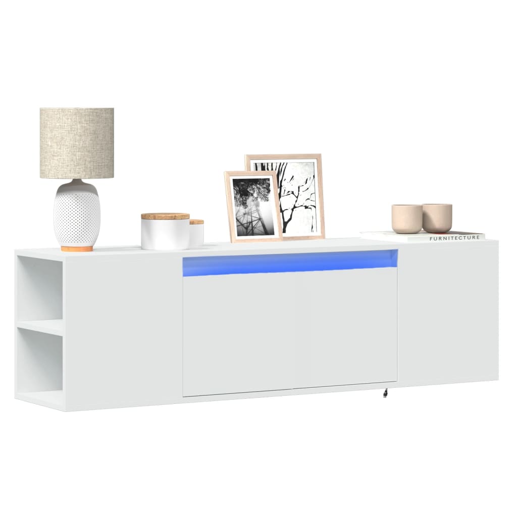Pie sienas stiprināms TV skapītis ar LED gaismām, balts, 135x31x39,5 cm