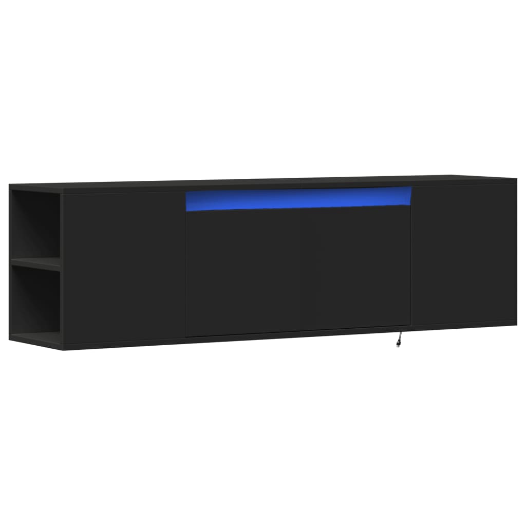 Sieninė TV spintelė su LED lemputėmis, juoda, 135x31x39,5cm