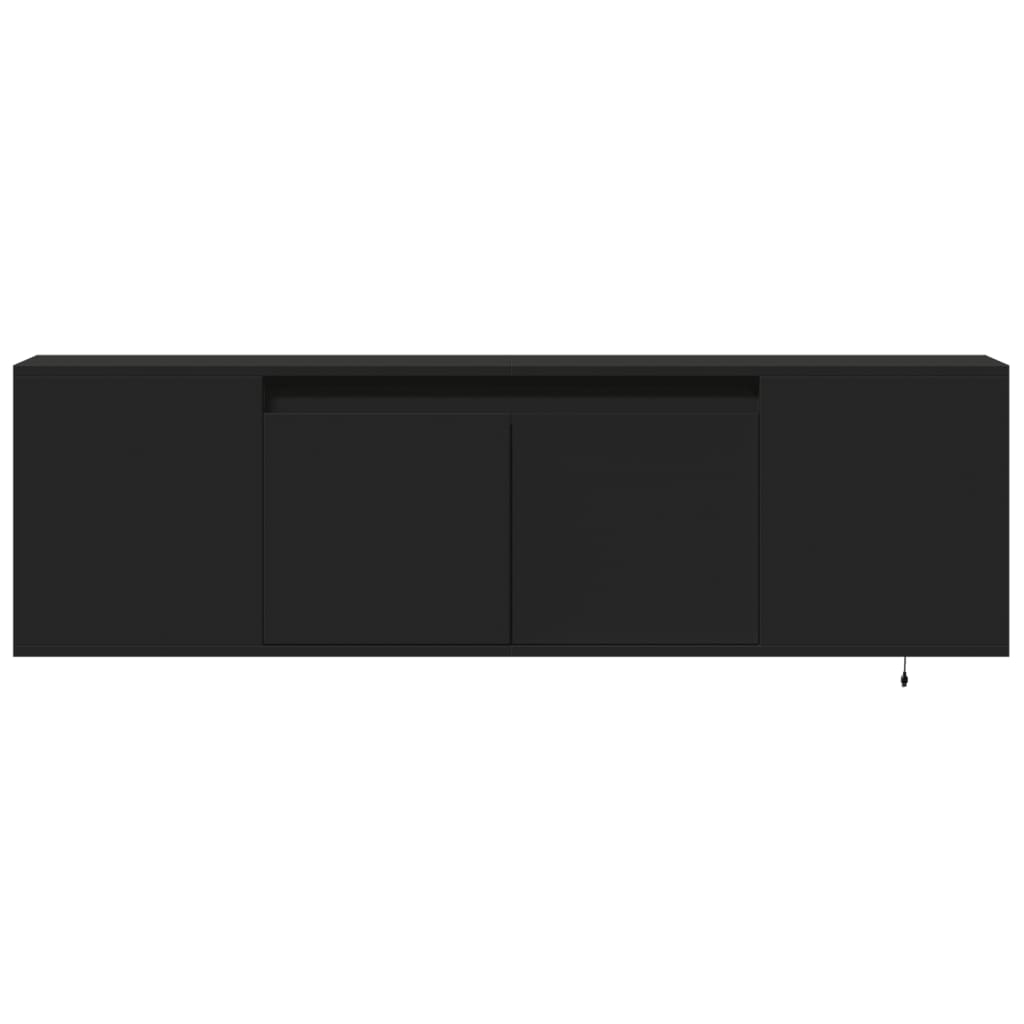 Sieninė TV spintelė su LED lemputėmis, juoda, 135x31x39,5cm