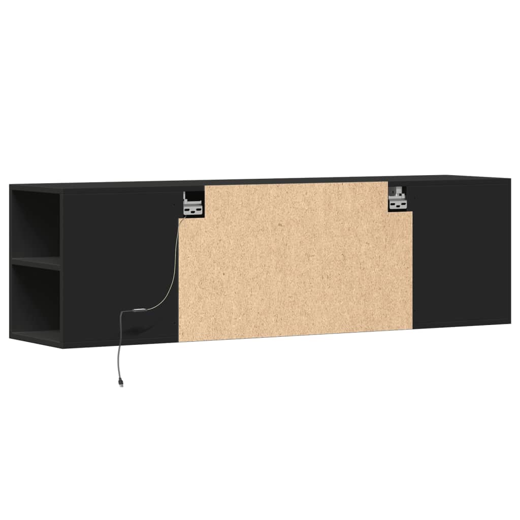 Sieninė TV spintelė su LED lemputėmis, juoda, 135x31x39,5cm