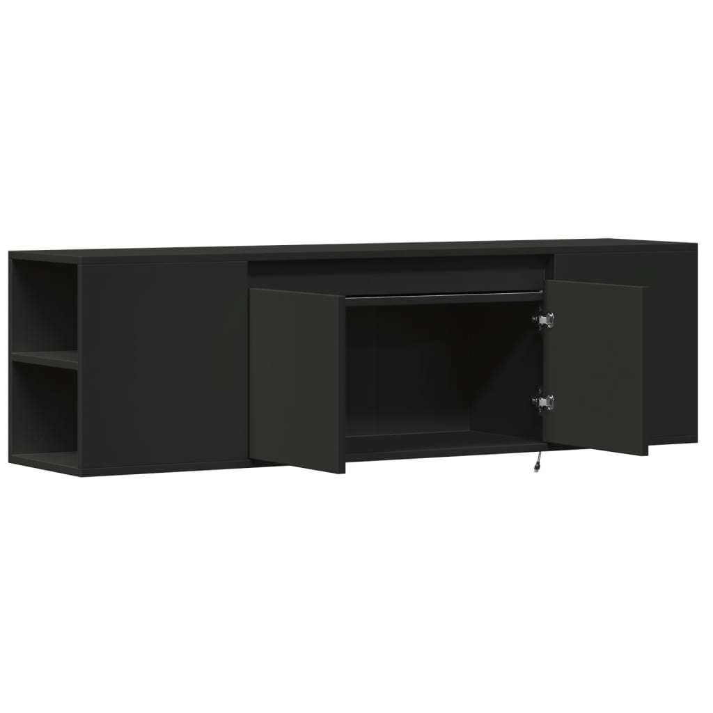 Sieninė TV spintelė su LED lemputėmis, juoda, 135x31x39,5cm