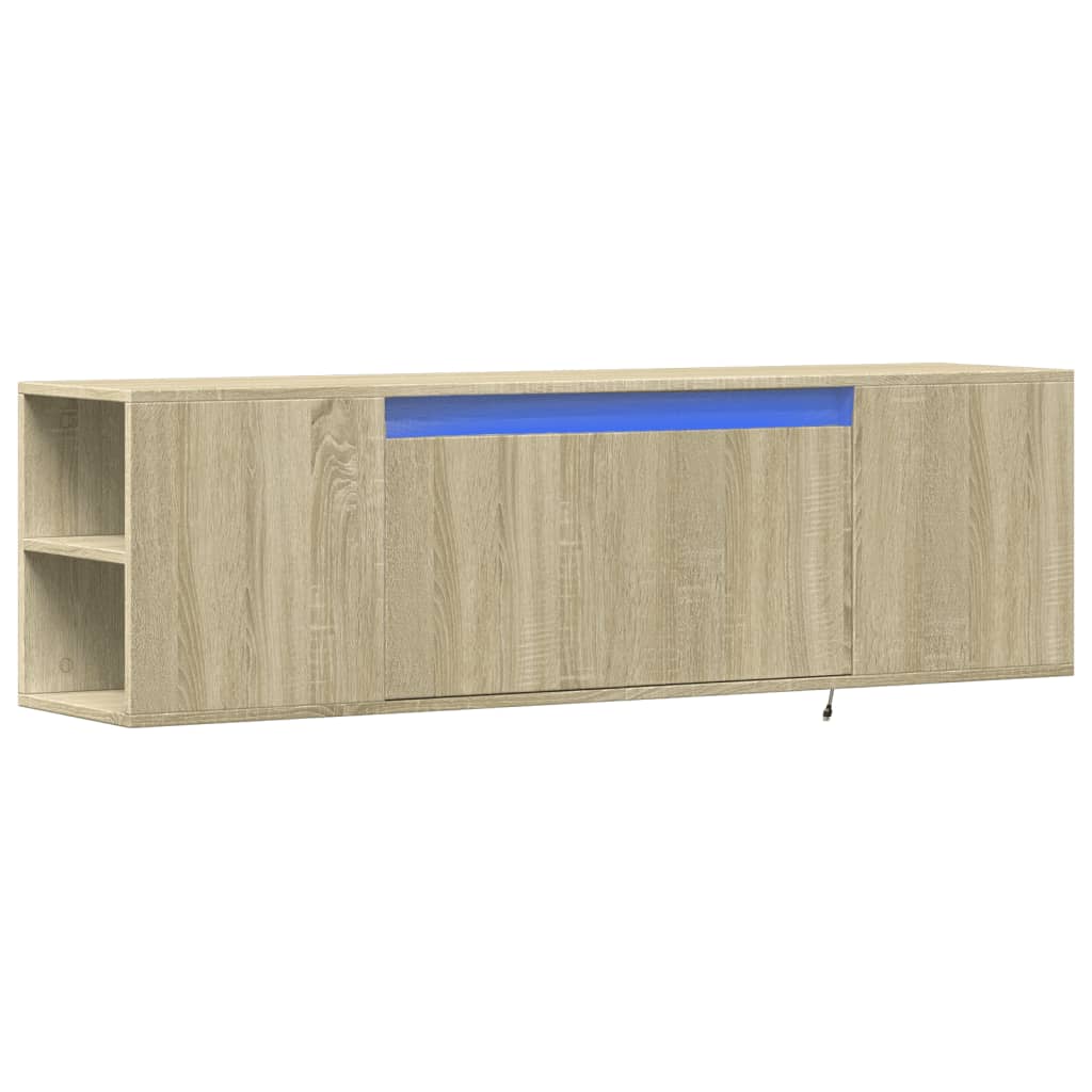 Sieninė TV spintelė su LED lemputėmis, ąžuolo, 135x31x39,5cm