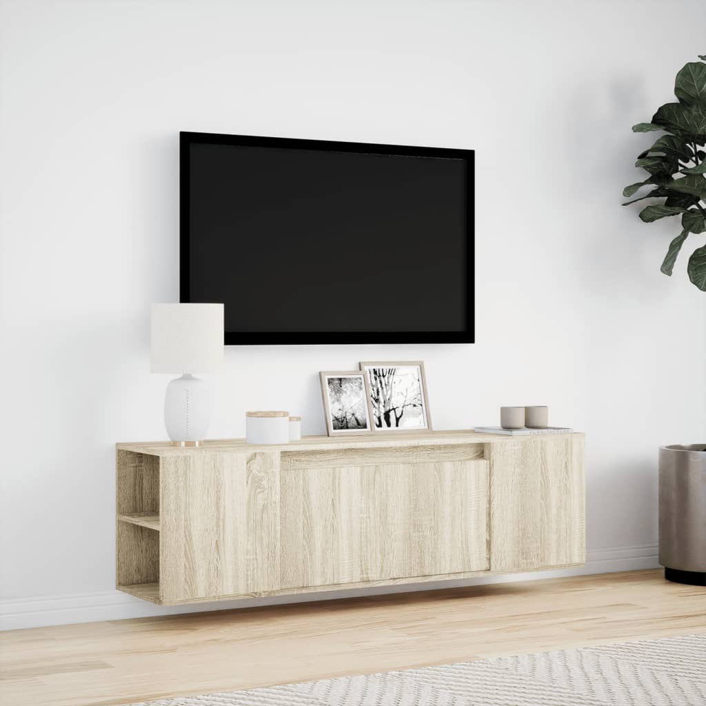Sieninė TV spintelė su LED lemputėmis, ąžuolo, 135x31x39,5cm