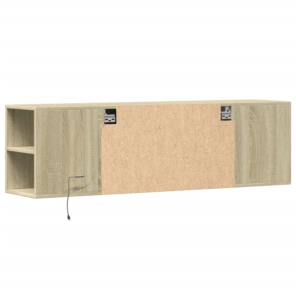 Sieninė TV spintelė su LED lemputėmis, ąžuolo, 135x31x39,5cm